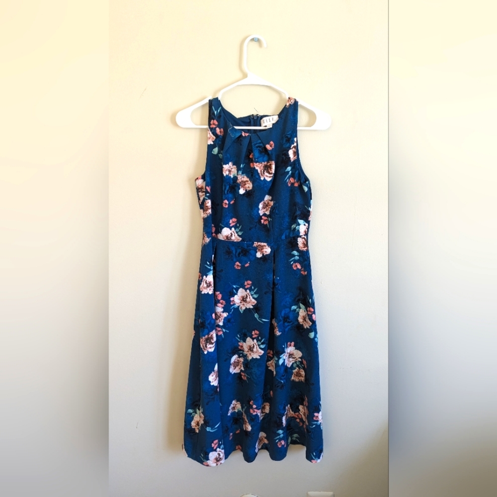 Blue Floral Midi Wedding Guest Dress Size 4 Elle